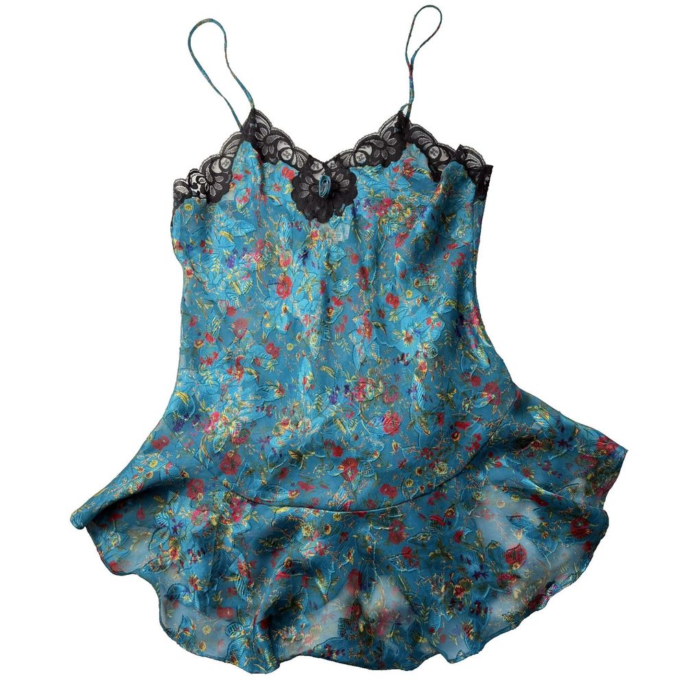Vintage Victorias Secret Womens Nightwear Teal Floral Silky Lace Gold Label Sz M